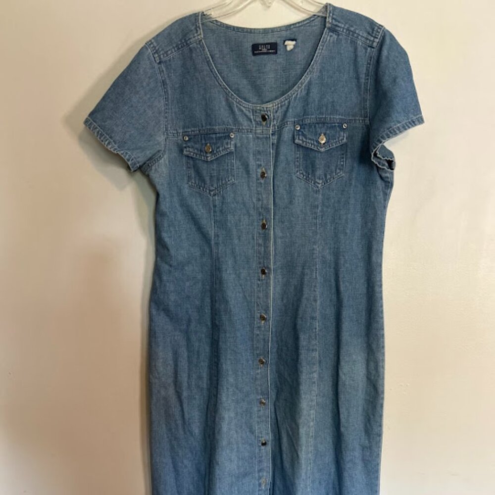 Vintage Crazy Horse Button Down Denim Maxi Dress Women's Blue Medium Wash